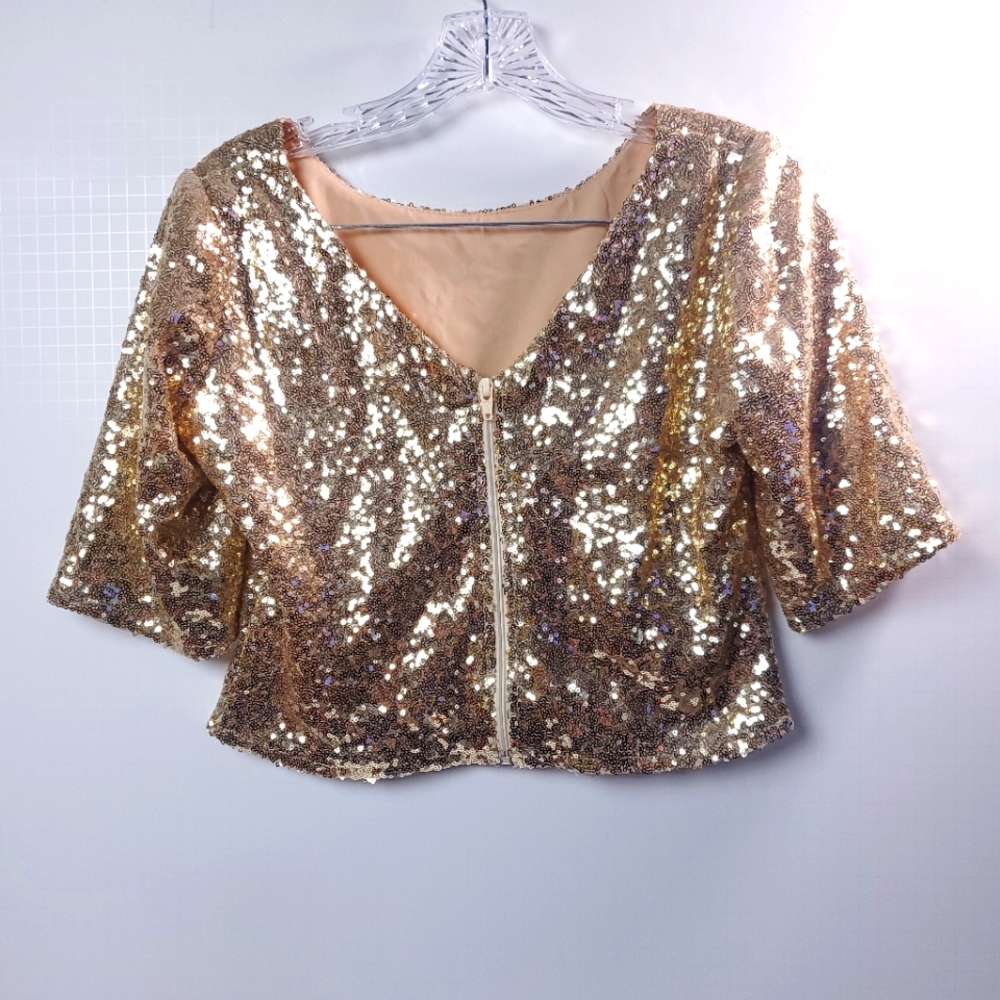 ANDREA Parra Gold Sequins Crop Jacket